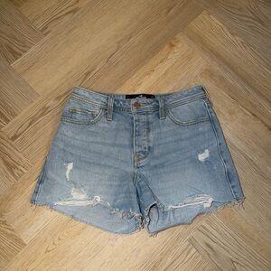 Hollister Light Blue Distressed High-Rise Mom Shorts